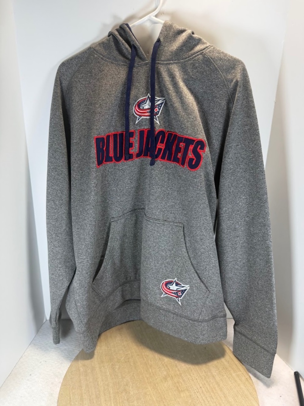 Columbus Blue Jackets NHL Mens Large Gray Embroidered Pullover Hoodie Sweatshirt